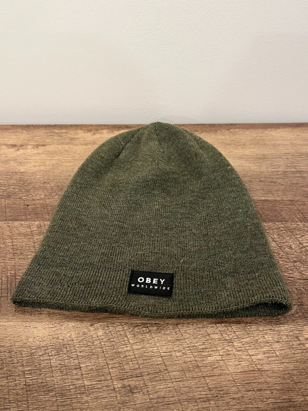 OBEY Worldwide Olive Green Knit Beanie Hat Skull Cap OS